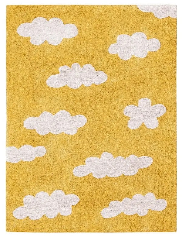Mustársárga mosható kézi szövésű pamut gyerek szőnyeg 120x160 cm Clouds Mustard – Lorena Canals