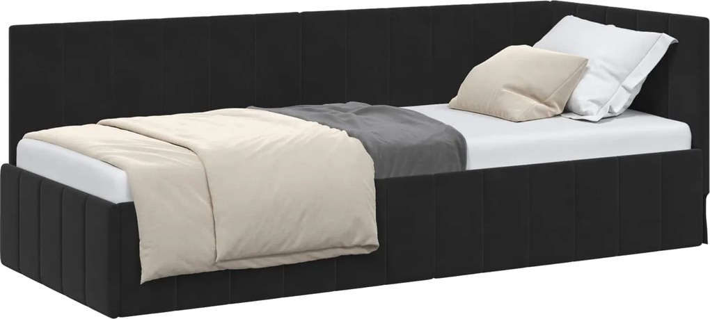 vidaXL Sarokágy keret fejtámlával Fekete 80 cm x 200 cm Bársony