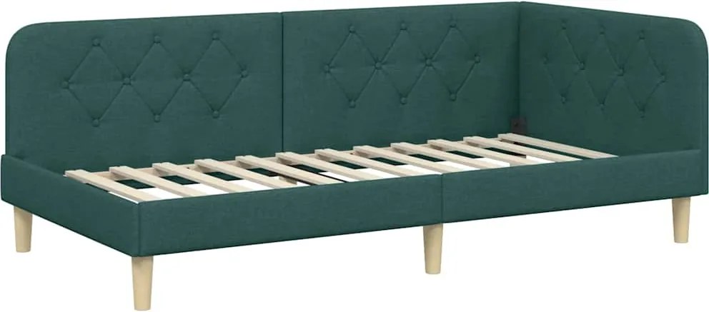 vidaXL Sarokágy keret fejtámlával Sötétzöld 90 x 200 cm szövet