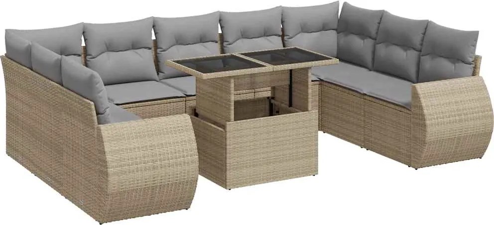 vidaXL 10 részes bézs polyrattan kerti ülőgarnitúra párnával