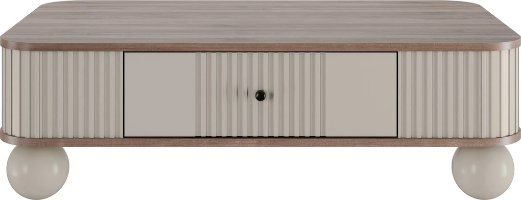 Vesper dohányzóasztal 103x60 cm fiókkal - kasmír / dió / fekete fogantyúval / gömb lábakkal