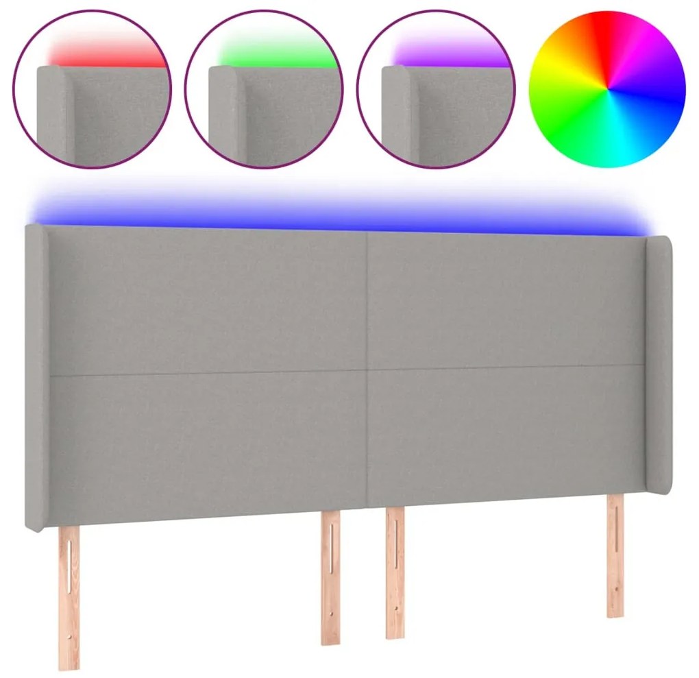 világosszürke szövet LED-es fejtámla 203x16x118/128 cm