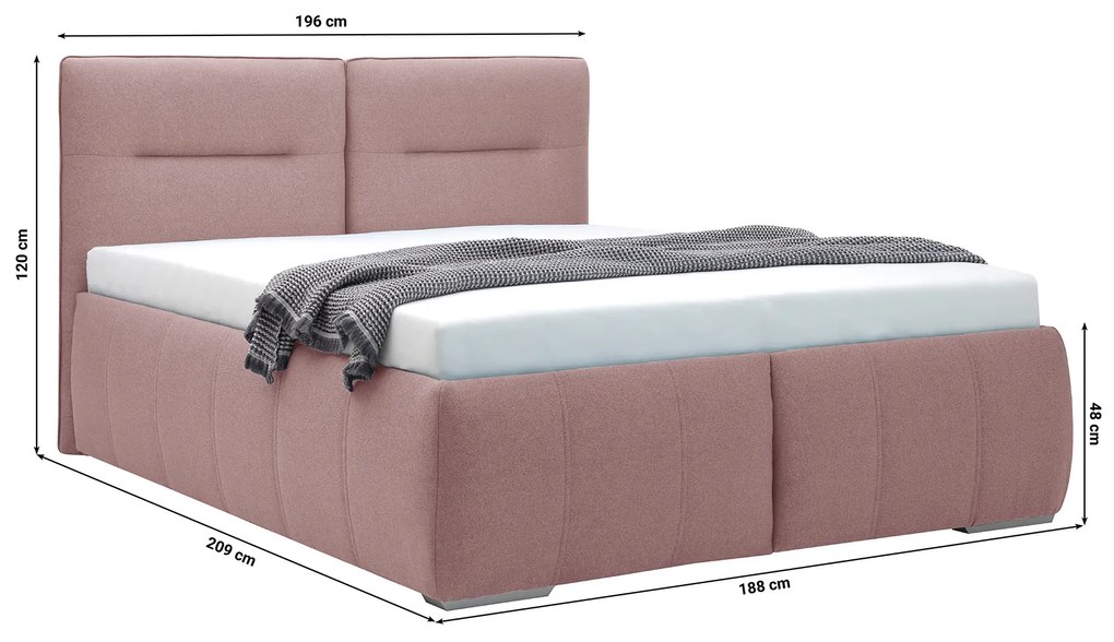 Franciaágy 180 cm Isuna (rózsaszín) (ágyráccsal) (tárolóhellyel). 1100764