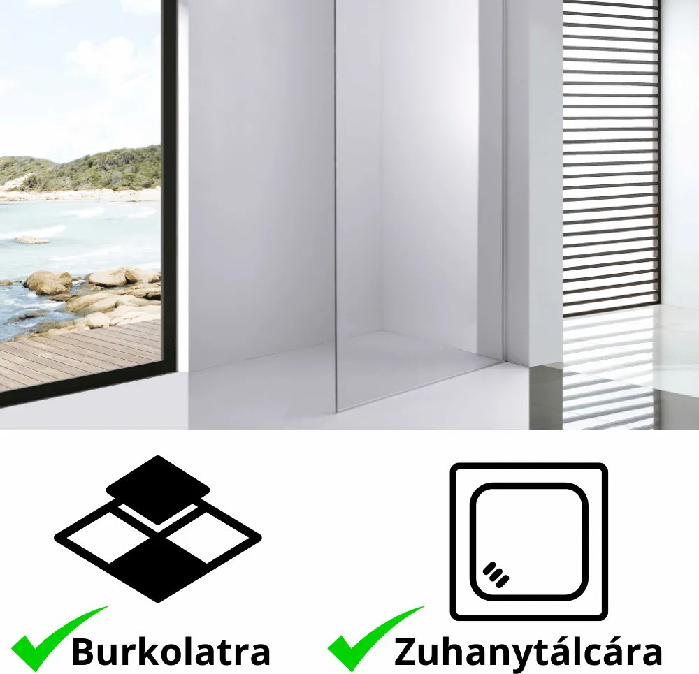 Stuxi Milano Walk-in zuhanyfal, 140x200 cm, 8 mm vastag vízlepergető biztonsági üveggel, króm profillal és távtartóval