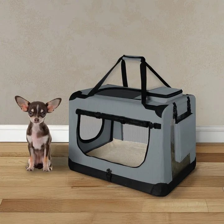 Összecsukható kutyaszállító box szürke 50x34x36 cm