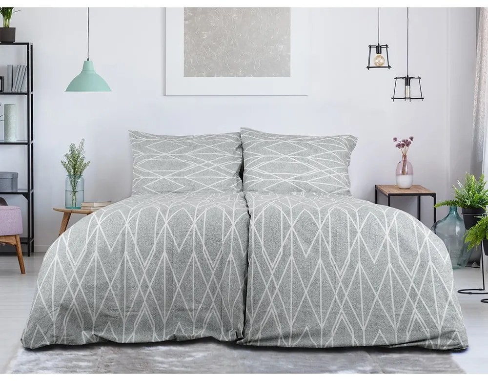 Szürke egyszemélyes krepp ágyneműhuzat 140x200 cm Gray Stripes – B.E.S.