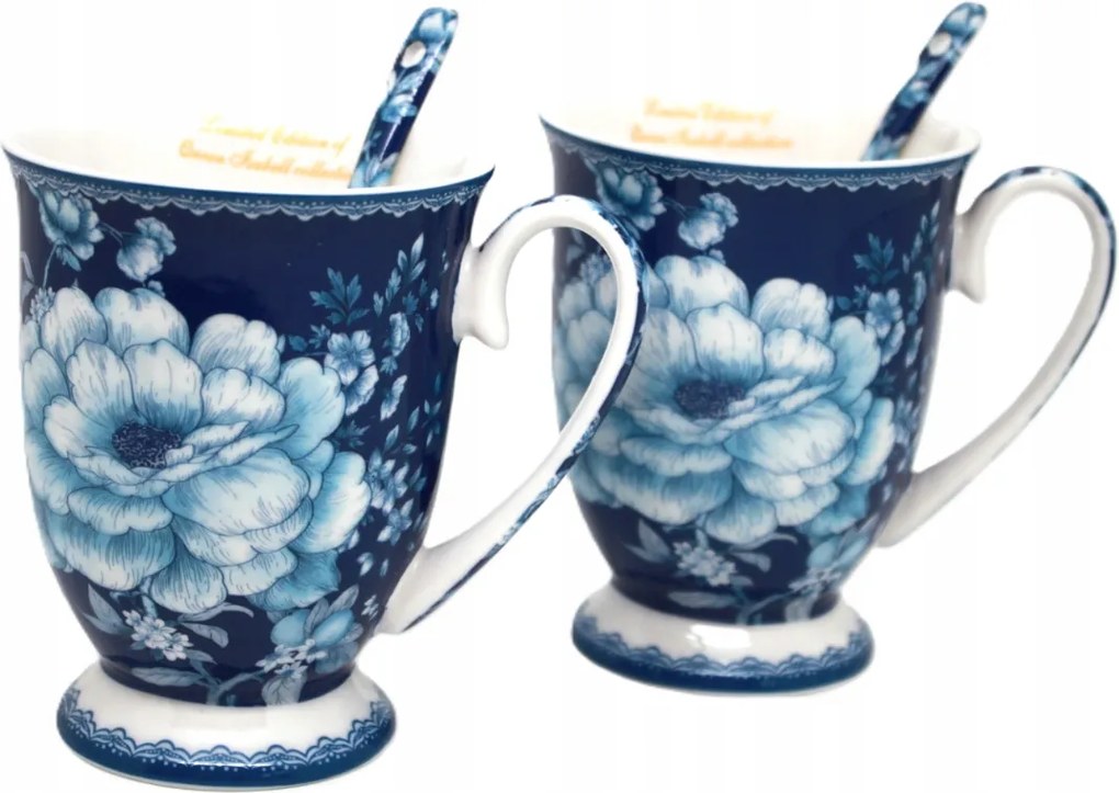 Bögre szett Kpl 2 db-os kétrészes porcelán bögre rózsa teáskanál 300ml