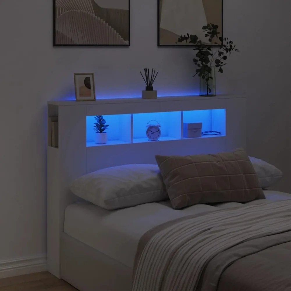 fehér szerelt fa LED-es fejtámla 140x18,5x103,5 cm