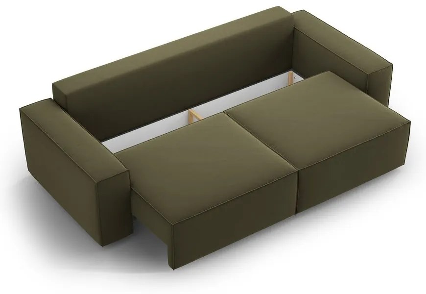 Zöld bársony kinyitható-tárolóhelyes kanapé 247 cm Jodie – Micadoni