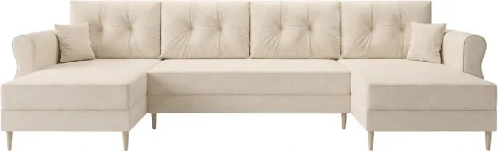 Ágyazható U alakú kanapé SILVIANO 300x140 cm, krém színű + 2 db díszpárna INGYEN
