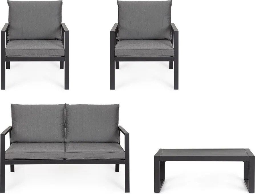 Antracitszürke alumínium négyszemélyes kerti lounge szett Hilde – Bizzotto