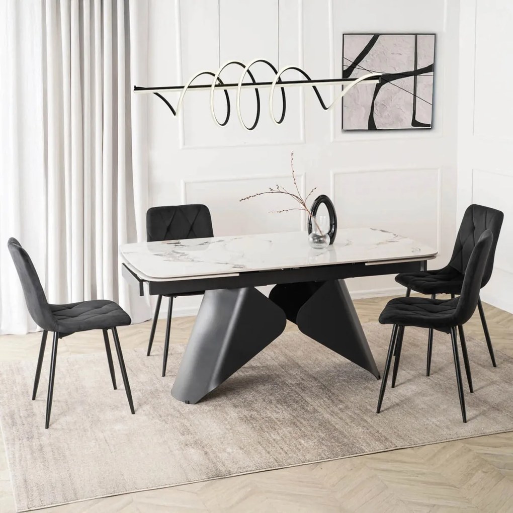 Bővíthető Kerámia Étkezőasztal Fehér Márvány/Fekete Színben. VERONA 160–240 cm