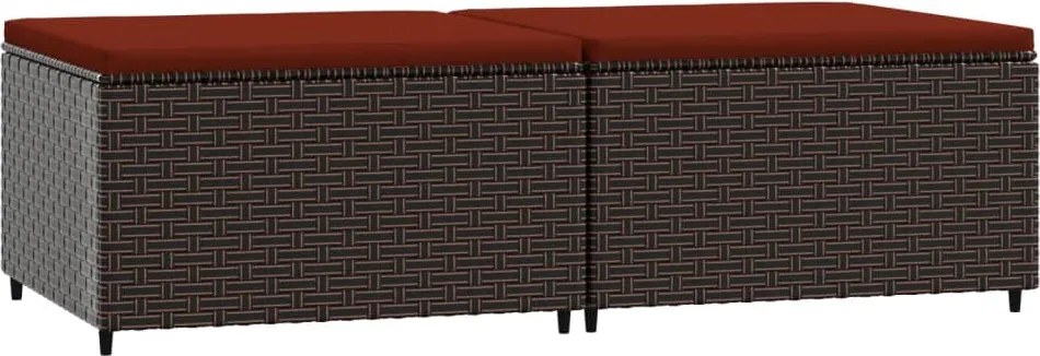 vidaXL 2 db barna polyrattan kerti lábtartó párnával