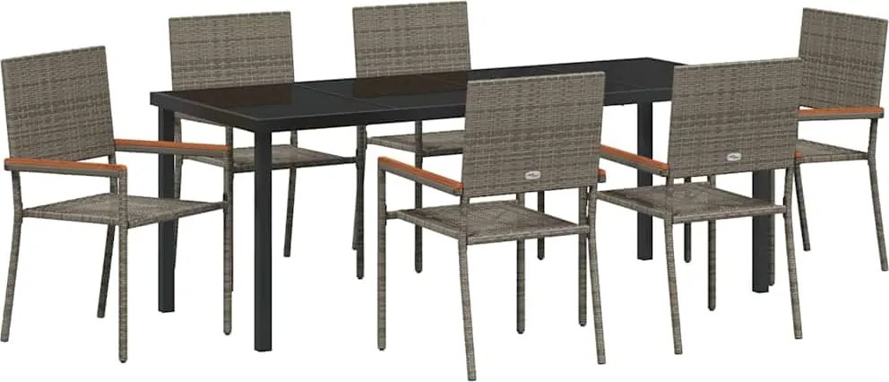 vidaXL Kert étkező szett párnával 7 pcs Szürke polirattan