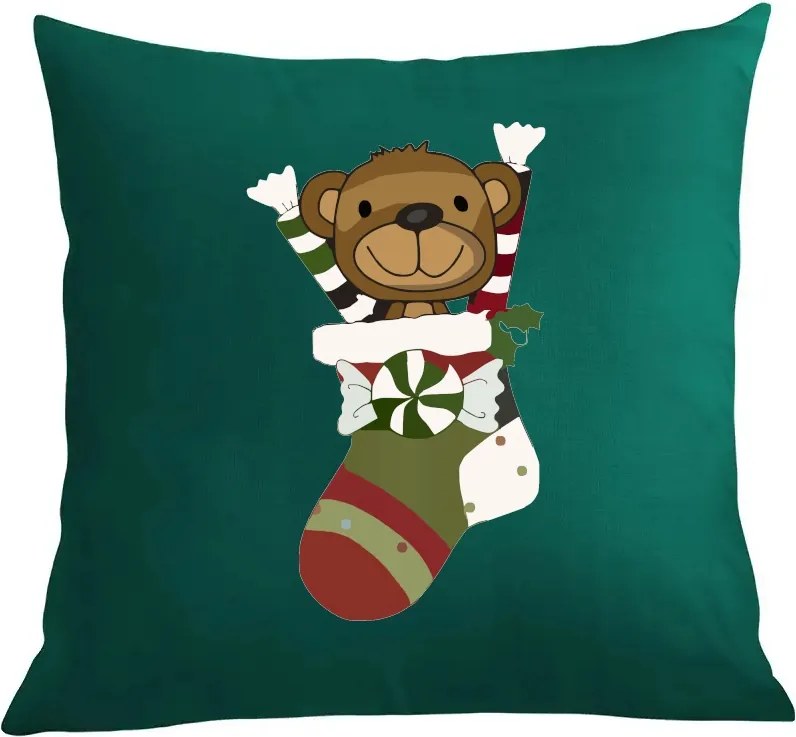 Karácsonyi párna párnahuzat maci zokniban