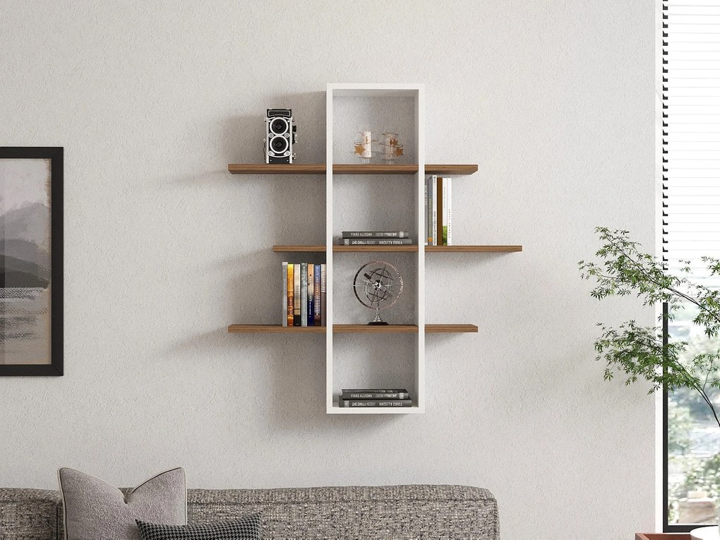 Fali polc Ardo - Walnut, White