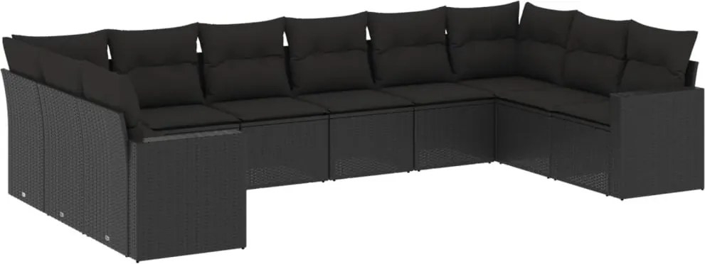 vidaXL 10 részes fekete polyrattan kerti ülőgarnitúra párnákkal