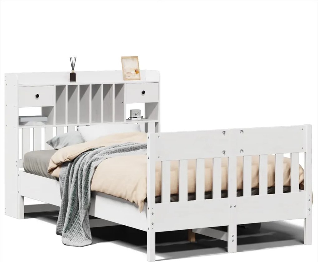vidaXL fehér tömör fenyőfa ágy matrac nélkül 135 x 190 cm