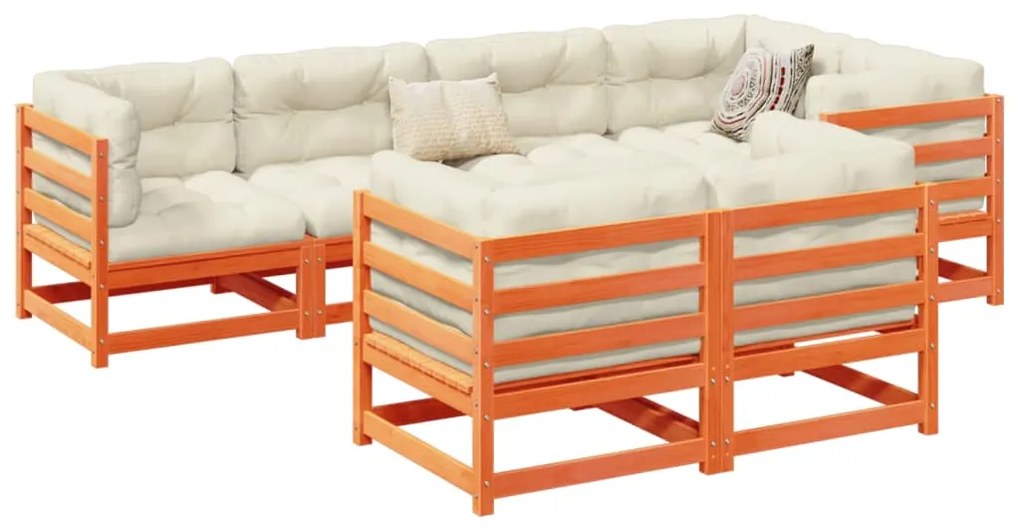 vidaXL 7 részes viaszbarna tömör fenyőfa kerti ülőgarnitúra párnákkal