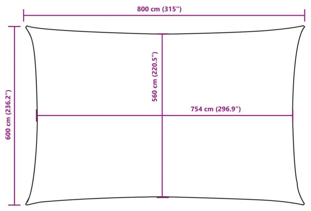 bézs téglalap alakú oxford-szövet napvitorla 6 x 8 m