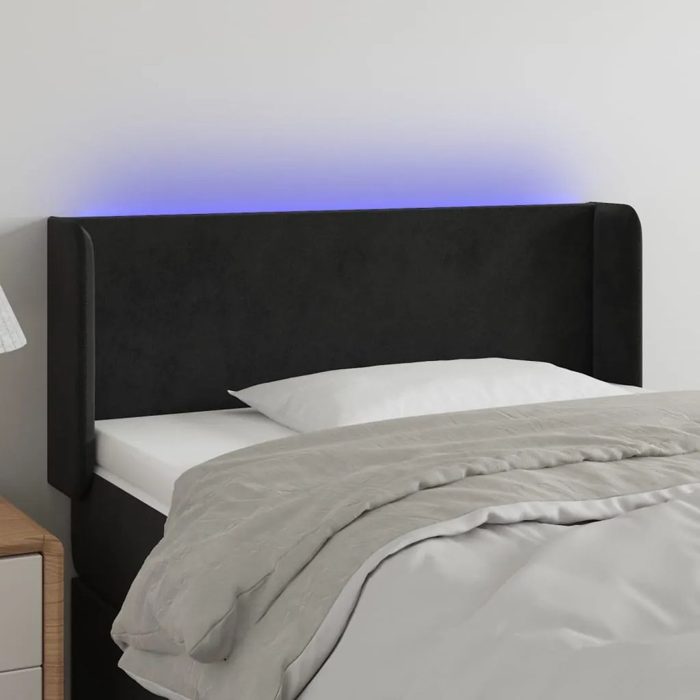 fekete bársony LED-es fejtámla 93 x 16 x 78/88 cm
