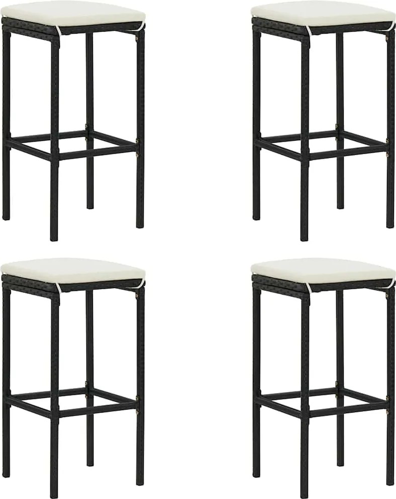 vidaXL 4 db fekete polyrattan bárszék párnával