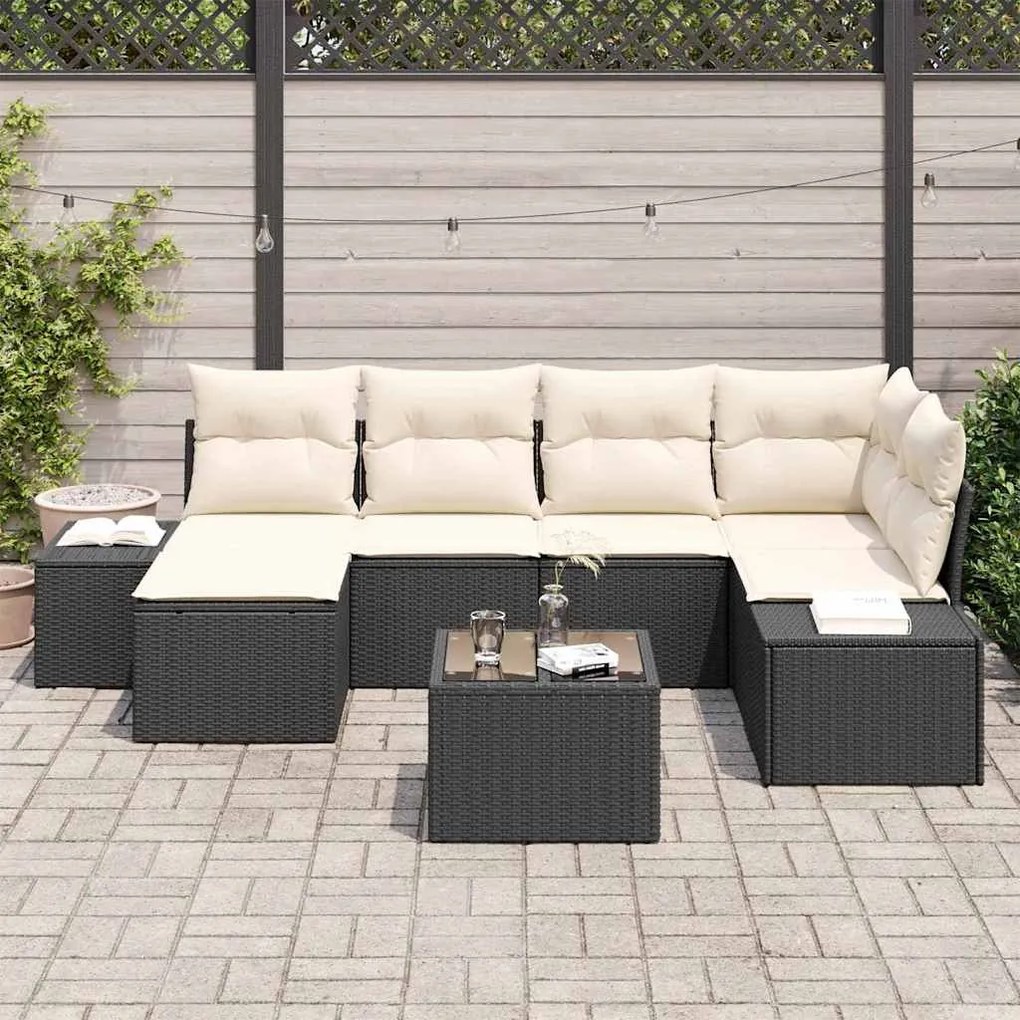 Kerti Kanapé Szett 7 pcs Fekete és krémszínű 264 x 154 x 85 cm