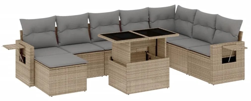 9 részes bézs polyrattan kerti ülőgarnitúra párnákkal