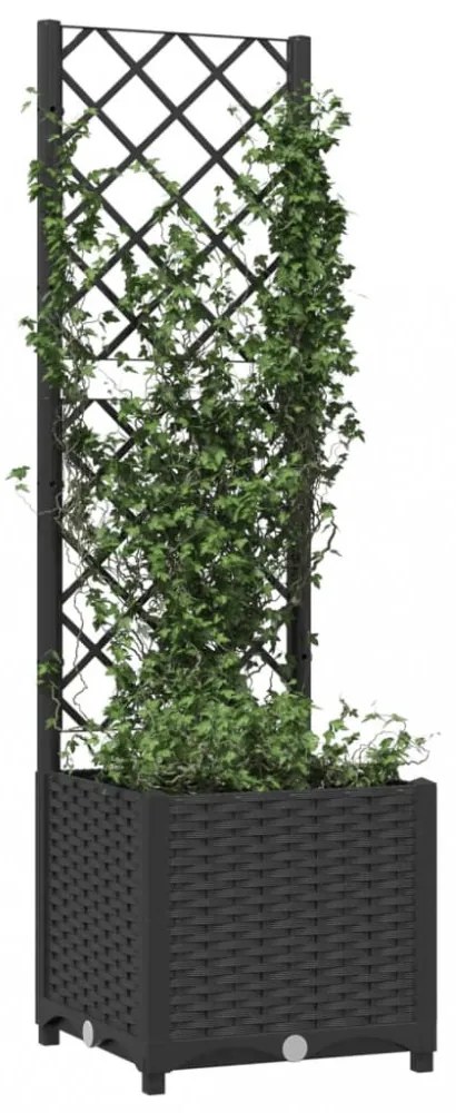 fekete kerti virágláda ráccsal 40 x 40 x 136 cm PP
