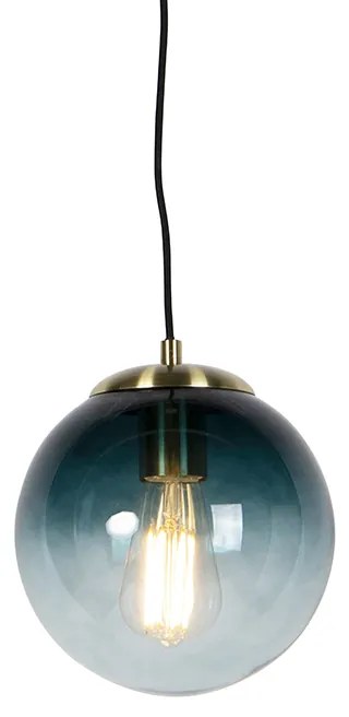 Art Deco függőlámpa sárgarézzel és óceánkék üveggel 20 cm - Pallon