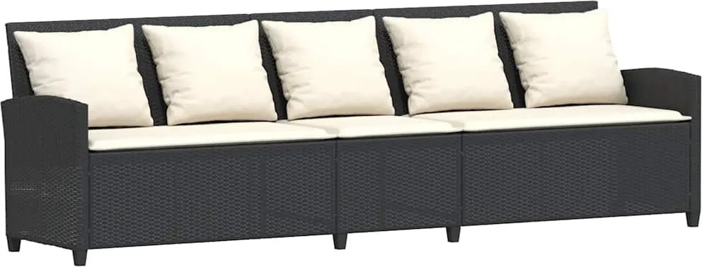 vidaXL 5 személyes fekete polyrattan kerti kanapé párnával