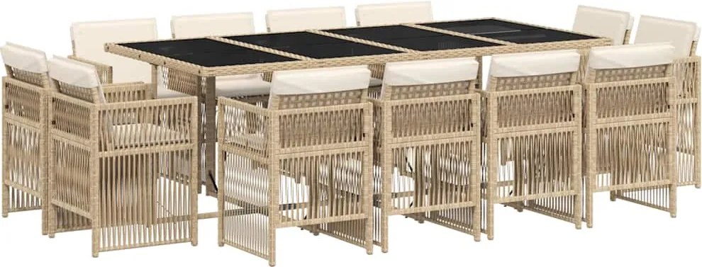 vidaXL 13 részes bézs polyrattan kerti étkezőgarnitúra párnákkal