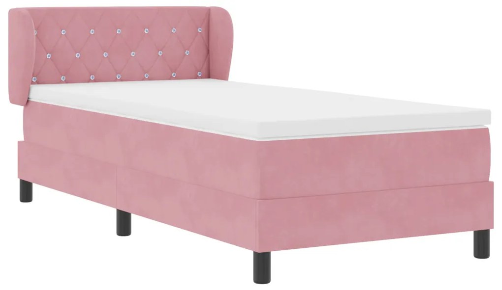 Boxspring Ágy Matrac Stílusban Rózsaszín 90x190 cm Bársony