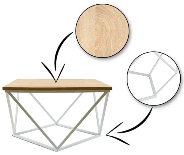 Kávésasztal CURVED 60x60 cm fehér/bézs