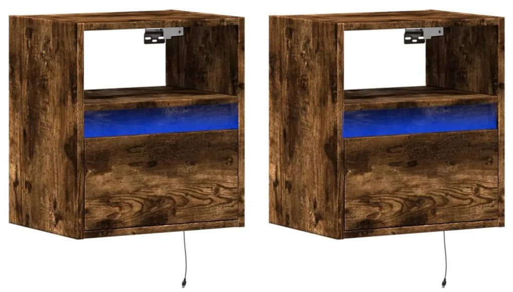 2 db füstös tölgy fali TV-szekrény LED-ekkel 41 x 31 x 45 cm
