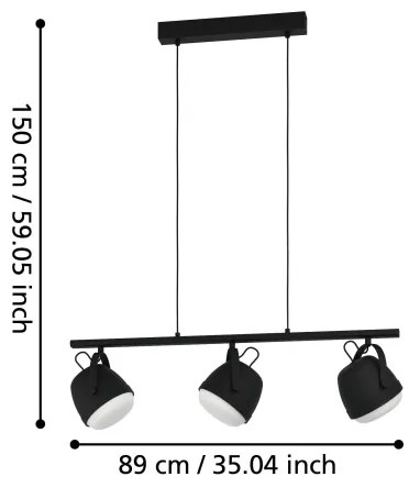 Eglo 390046 - Csillár zsinóron UPANEMA 3xE27/28W/230V fekete