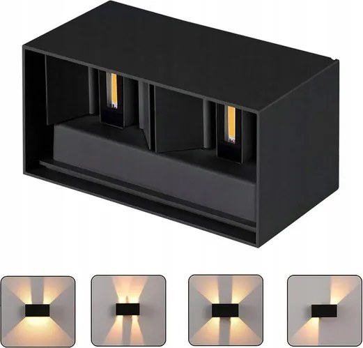 LED-es Kültéri Fali Lámpa 24W fekete, állítható fényvető (fel/le)