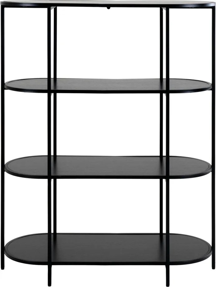 Könyvespolc,ovális polc,fekete 85x36x111cm