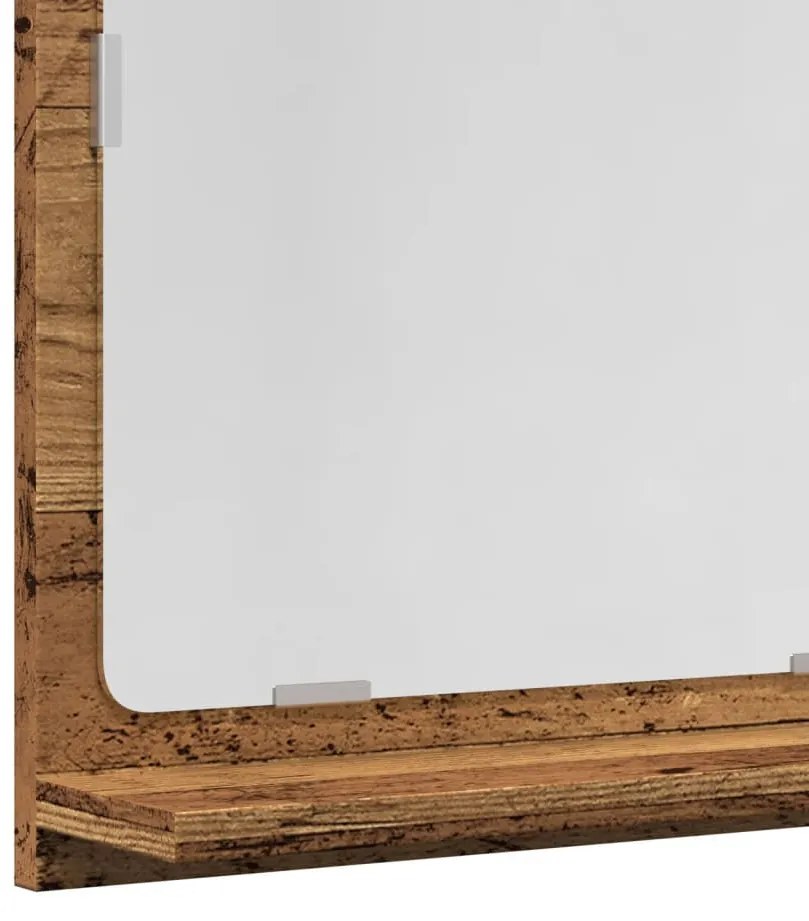 antik fa színű szerelt fa tükrös fürdőszobaszekrény 40x11x37 cm