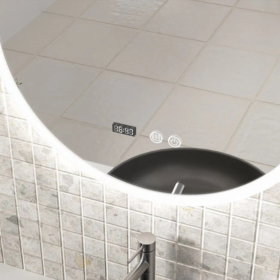 Erga Deam, kerek LED-es tükör 60cm, 3 színű világítás, első világítás, páramentes fűtőbetét, ERG-V01-Deam-6060-CL