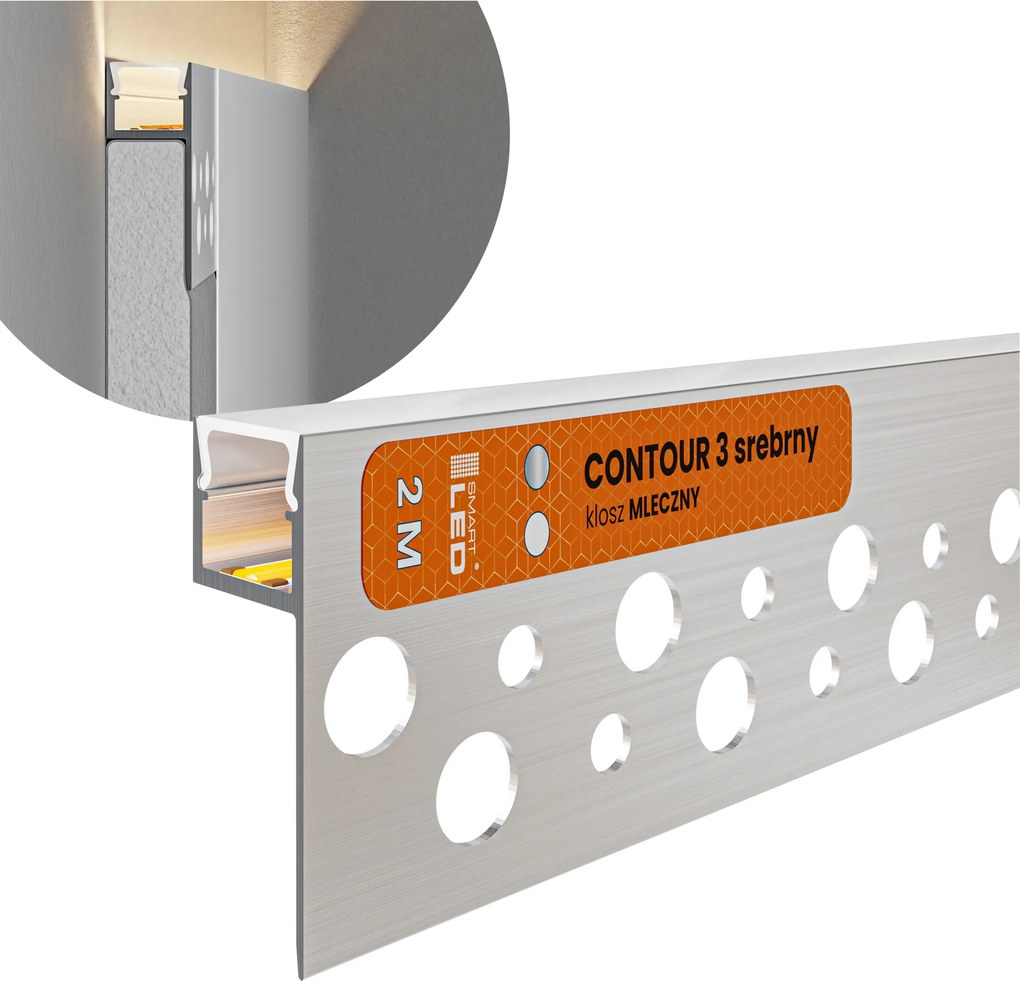 Led profil Alumínium Ezüst Falra szerelhető Szalag Gk Gipszkartonhoz 2m