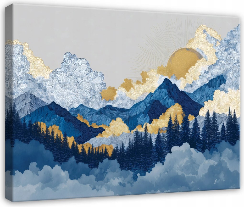 Vászonkép Hegyek Erdő Akvarell Tájkép Hálószoba Nappali 60x40