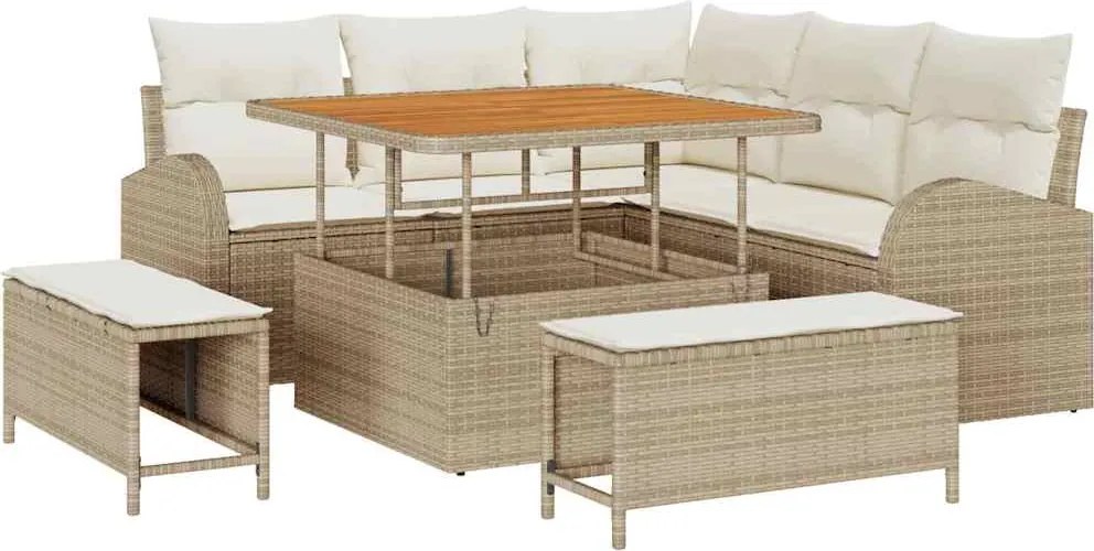 vidaXL Kerti Kanapé Szett párnával tárolóval 8 pcs Beige és krém
