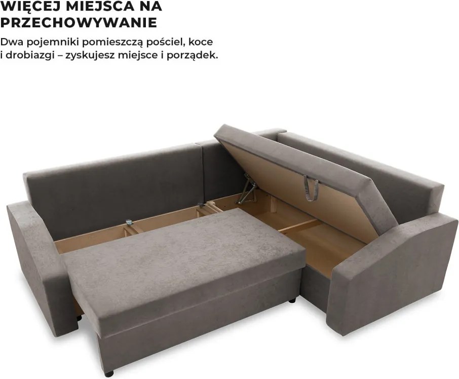 Grande Plus sarokkanapé, jobboldali, szövet anyag, szürke