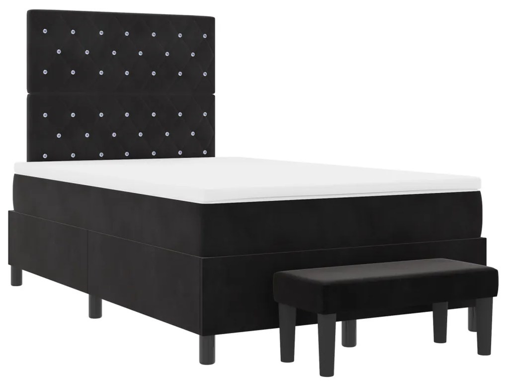 Box Spring Ágy Matraccal & Paddal Fekete 120x190 cm Bársony