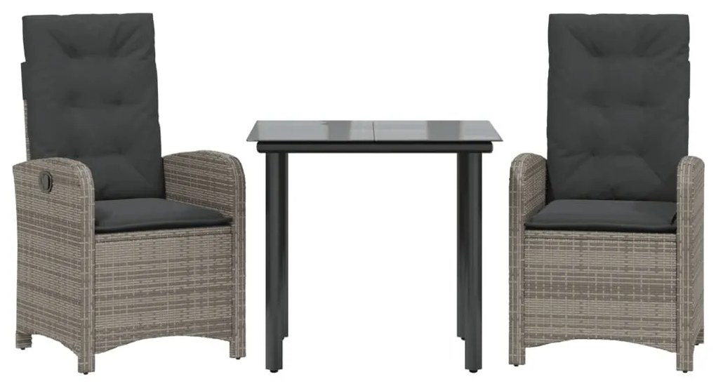 3 részes szürke polyrattan kerti étkezőgarnitúra párnával
