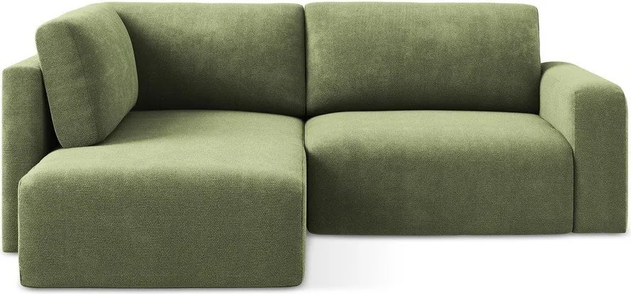 Zöld zsenília kinyitható-tárolóhelyes sarokkanapé (bal oldali-L alakú) Kona – Makamii