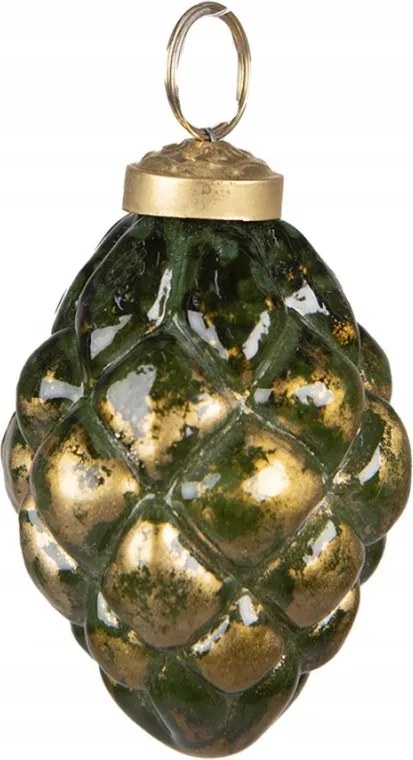 Zöld-arany üveg díszkúp 5x7 cm