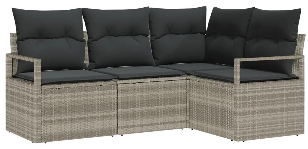 4 darabos kertibútor szett párnákkal, világosszürke, poli rattan, 2 személyes kertibútor párnákkal, szürke, poli rattan