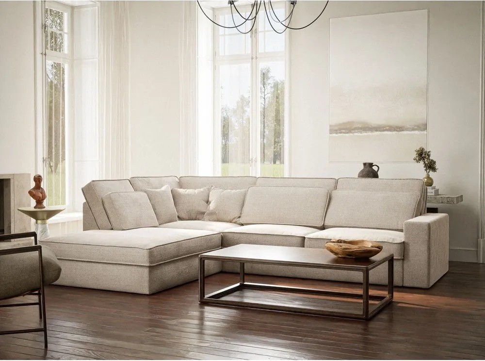 Krémszínű zsenília sarokkanapé (bal oldali-L alakú) Kirou – Maison de Rêve